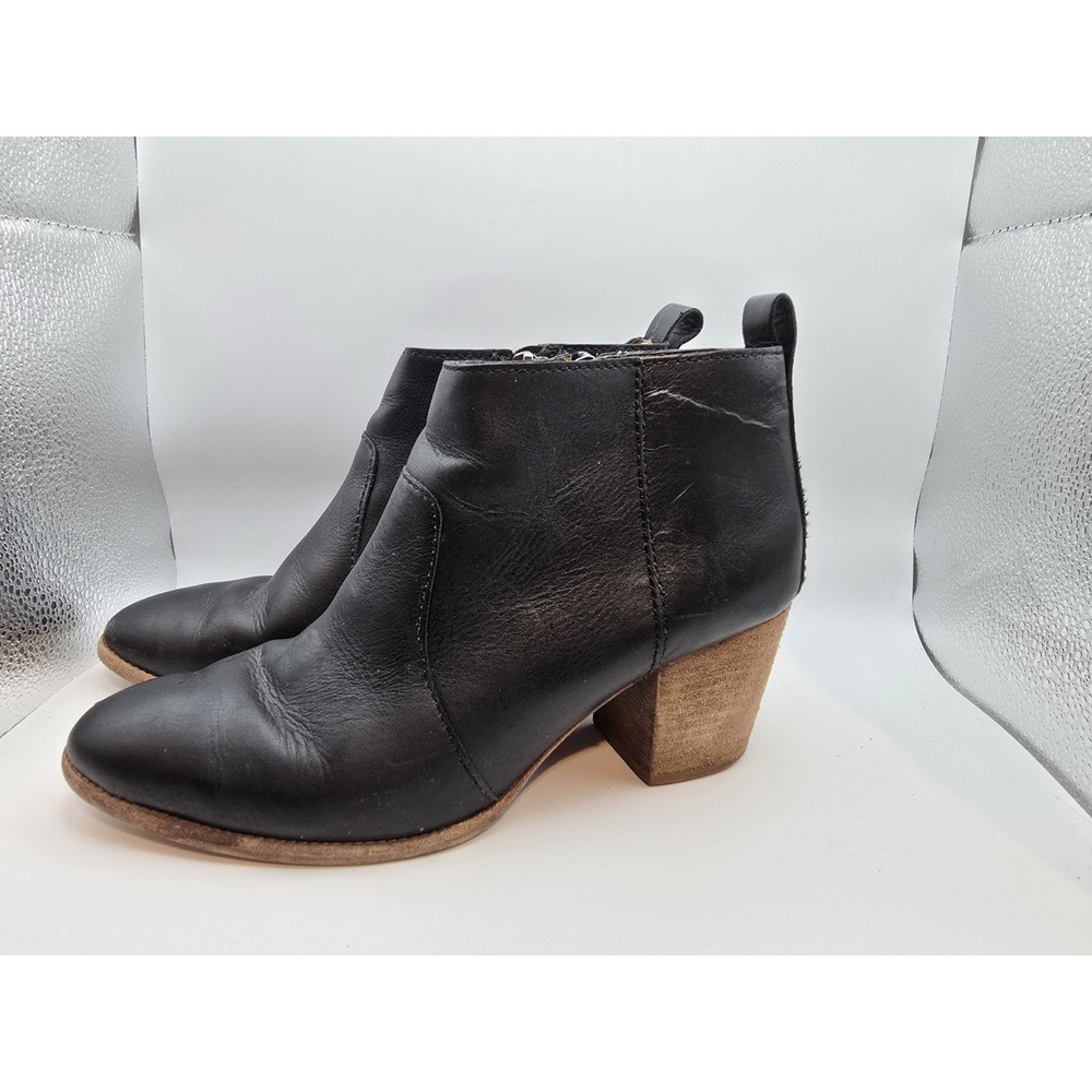 Madewell Billie Boot Soft Black Leather Side Zip Ankle Women's Size 9 Stack Heel
